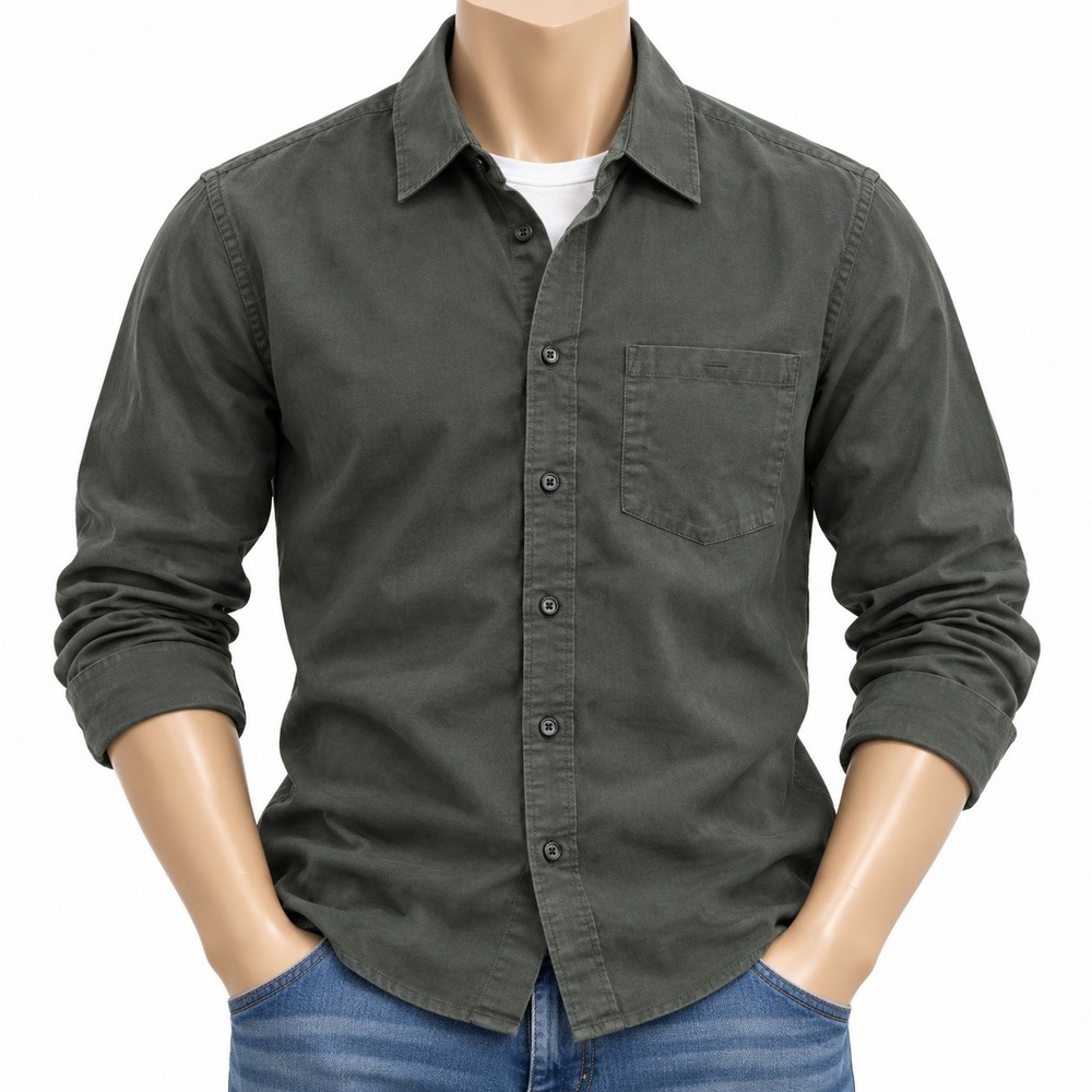 APC Mens Olive Green Cotton Twill Long Sleeve Button Down Shirt Size M